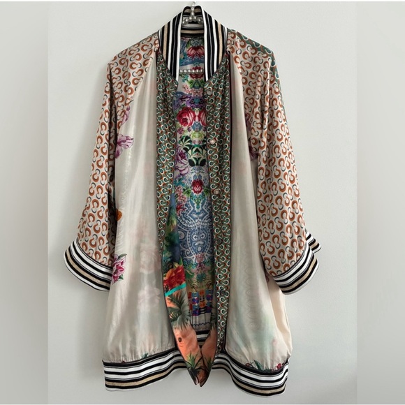 Johnny Was Reversible Silk Bomber Jacket - Picture 6 of 10